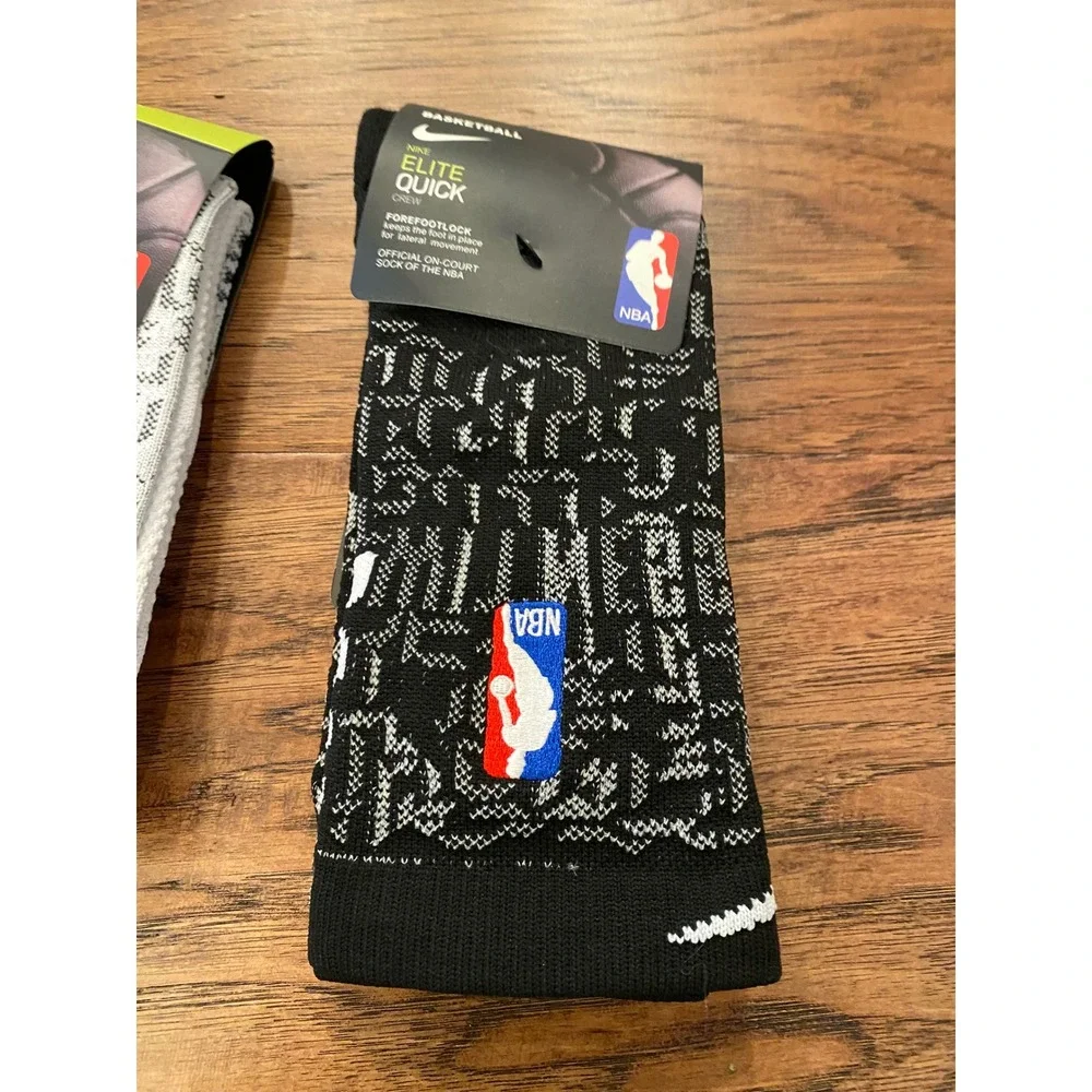 Nike Elite Quick Crew NBA Basketball Socks 2 Pair Pack Black White On-Court New